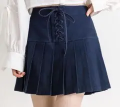 olive de oliveレースアップ プリーツスカート ネイビー 韓国のサムネイル