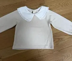 フリル 襟の長袖カットソー 100㎝ 白 ワッフル生地