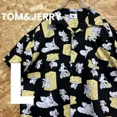 ★美品★トムとジェリー★アロハシャツ★チーズ★サイズL★総柄★黒★送料無料★のサムネイル