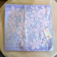 桜の花柄 薄紫 タオルハンカチ 約25cm