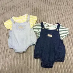 プティマイン　ボーダー　デニムサロペット2着セット
