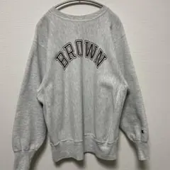 Champion BROWNプリント　リバースウィーブグレー スウェット L