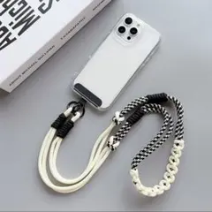 スマホ ショルダーストラップ 黒 白 編み込み 両手フリー シンプル 軽い