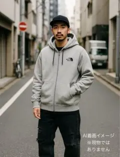 ノースフェイス 刺繍ロゴ フーディー パーカー XL グレー 裏起毛 US企画