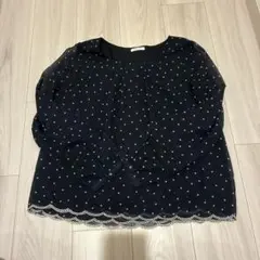 GLACIER ドット柄シフォンブラウス 長袖 ネイビー スカラップ Lサイズのサムネイル