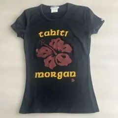 【古着】MORGAN モルガン　Tシャツ　ブラック　黒　半袖　花柄のサムネイル