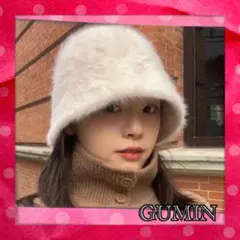 バケットハット もこもこ フェイクファー 秋冬 サイズ調整可 ホワイト 新品