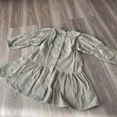 カーキ　コーデュロイ　フリル付き長袖ワンピース 130cm