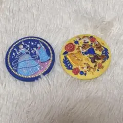 ディズニー刺繍缶バッジ　シンデレラ・美女と野獣