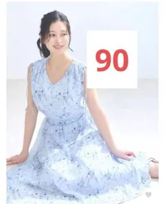 overE オーバーイー 楊柳シフォンショルダーリボンワンピース 90