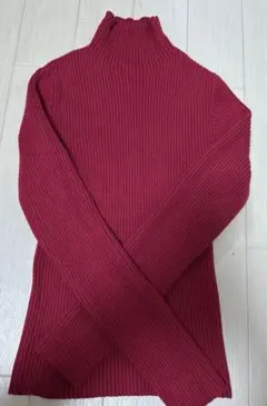 赤 リブ編み ハイネック M