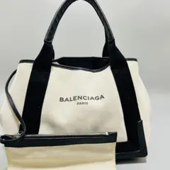 BALENCIAGA ネイビーカバスM キャンバス ポーチ付き ハンドバッグ