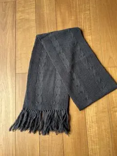 マフラー ニット ケーブル編み グレー フリンジ付き