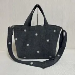 ヌビバッグ　（ダークグレー×マーガレット）ショルダー紐付　ハンドメイド