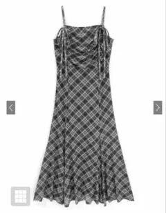 GRL チェック柄ギャザーリボンキャミソールワンピース ブラック dk1411
