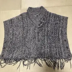 pink adobeフリンジ付き ニットベスト/ポンチョ