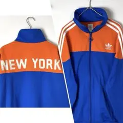 希少 美品 アディダス NEWYORKロゴ トラックジャケット 橙青 3XL
