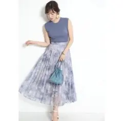 Mystrada（マイストラーダ） マーブルプリーツスカート　ブルー