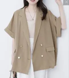 ナチュラルクチュール　袖口ロールUP綿麻シアージャケット　ベージュ