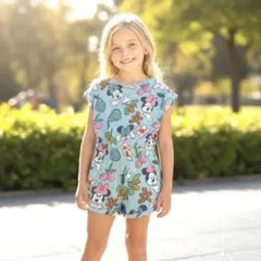 美品 ネクスト ミニーちゃん 夏用ロンパース 120 6-7y 水色 女の子 綿