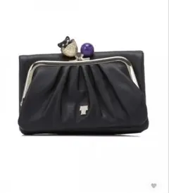 ANNA SUI 黒 レザー 二つ折り財布 猫モチーフ