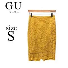 GU ジーユー✨レーススカート【S】ひざ下丈 花柄レース タイト ジップ
