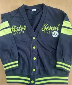 SISTER JENNI カーディガン 黒/黄緑 ストライプ 150