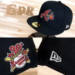 レア/廃番【ニューエラ×ブレーブス】30周年 記念パッチ キャップ黒ブラック×赤