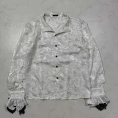 シャツ 総柄 ペイズリー 白 L フリル袖 ホスト 春 モード ゴシック