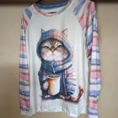 新品猫 イラストゆったりLLサイズ 長袖Tシャツ暖かいしおしゃれ売れます