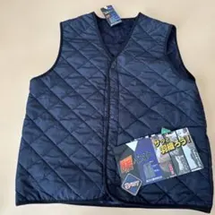 裏ベロア キルティングベスト L ネイビー