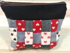 デニムリメイクパッチワークポーチ