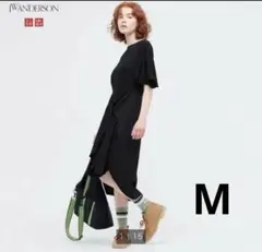 UNIQLO ユニクロ フレアスリーブノットワンピース 半袖 ブラック M