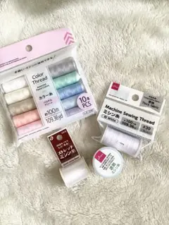 DAISO 컬러 실 파스텔 어소트 재봉틀 실 세트 스트레칭 투명 4종
