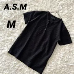 【エイエスエム】 Tシャツ 半袖 トップス Vネック ボタン カジュアル 美品