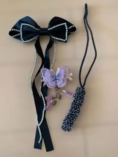 黒いストーン付きサテンリボンコサージュ他（計３点）