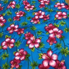 お値下げ☆新品☆ハワイアン柄生地　ブルー系　ハイビスカス＆ヤシの木