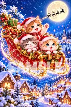 2144 クリスマス 猫 サンタ そり 雪景色 2L判 デジタルイラスト