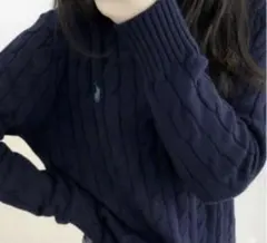 ポロラルフローレン大人気コットンケーブルニット　ネイビー×ブルー