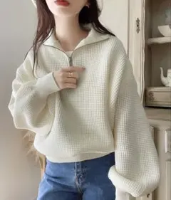JaVa ジャバ　ワッフルハーフジップニット