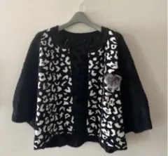 ヒョウ柄　七分丈袖　ニットカーディガン