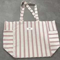 zara 赤白ストライプ エコバッグ 大容量 XLサイズ