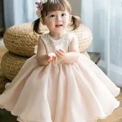 ベビードレス/ピンク色/80cm/結婚式/ヘアーバンド付き