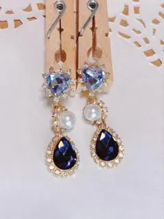 キラキラ ビジュー ピアス クリア パール ドロップ ラインストーン