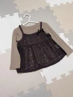 美品☆ベビー服2枚セット　鍵あみキャミワンピース＆グレージュニット　80サイズ