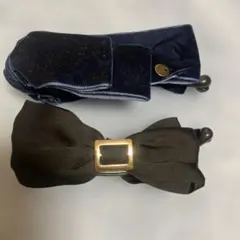 ネイビー ベルベット ヘアバンド セット　バナナクリップ