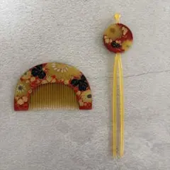 花柄の櫛とかんざしセット
