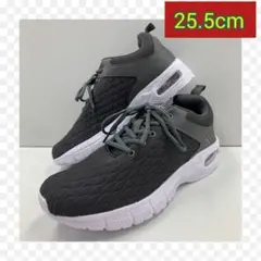 25.5cm★新品メンズスニーカー☆幅広厚底 軽量 メッシュエアーシューズ 灰色