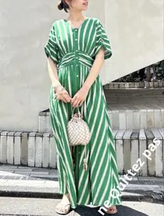新品未使用❣️【ヌキテパ】 コットン ボイル ストライプ ウエストギャザー ドレス