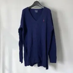 POLO RALPH LAUREN カシミヤ混　ケーブルニット　ポニー刺繍　M